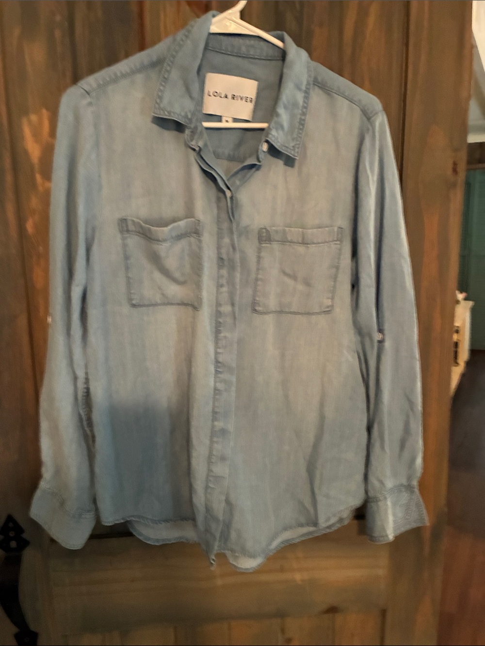 Lola River Light Blue Denim Button-Front Blouse